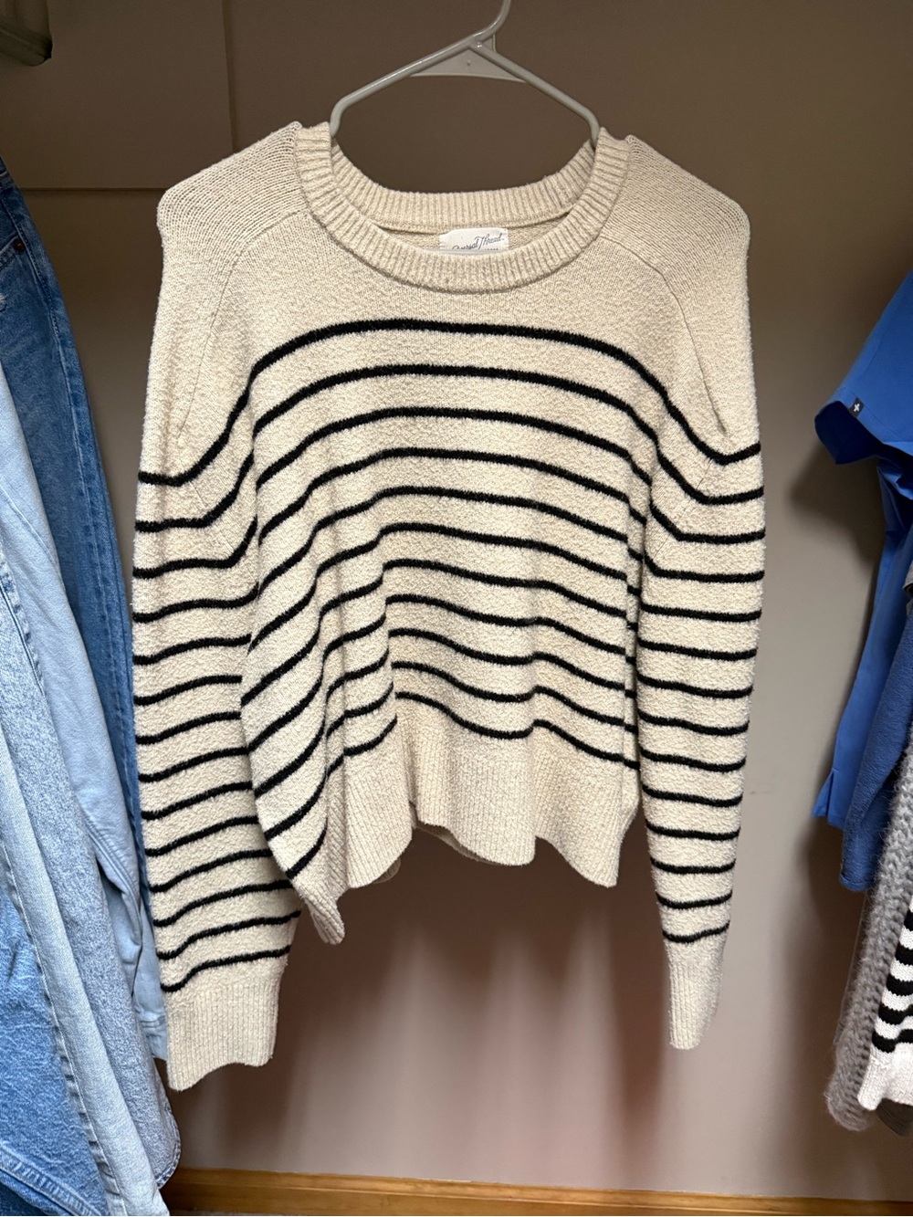 Universal Thread Cream Crewneck Sweater with Black Stripes